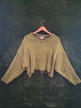 Say What? Plus Size 3X Cropped Sweater Ribbed Striped Yellow Black Knit
